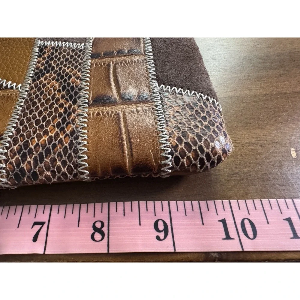 Genuine Leather Crossbody Bag Brown Medium Patchwork Snakeskin Boho Western